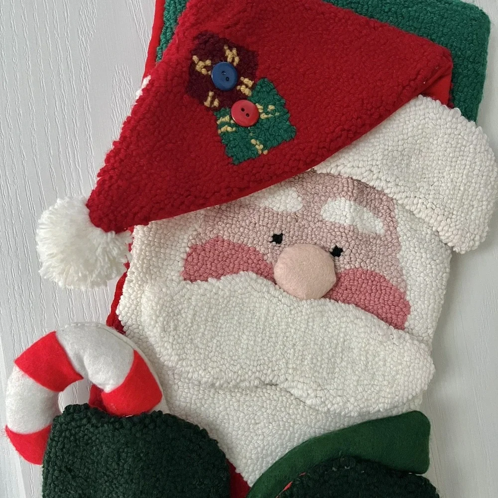 Vintage Large 3D Santa With Candy Cane Christmas Stocking Wall Hanging